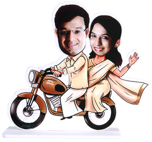 Couple on Royal Enfield Bike Caricature